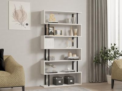 Hanah Home Stijlvolle witte boekenplank, 90 x 162,6 x 22 cm, 100% melamine gecoat particle board, 18 mm dik, wandmontage, meerdere planken voor extra opslag