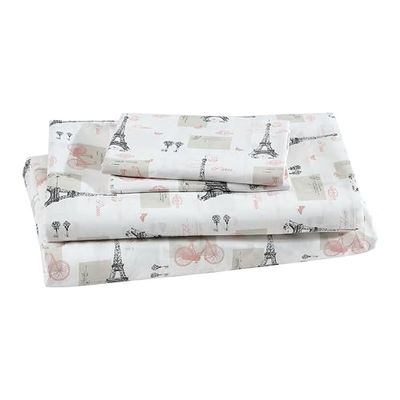 Beatrice Home Fashions Bedrukte microvezel lakenset, zacht, comfortabel, onderhoudsvriendelijk, inclusief 1 hoeslaken met 30 cm diepe zakken, 1 plat laken, kussensloop, volledig, Paris Postale