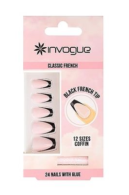 Invogue Black French Tip Coffin Nails (24 Pieces)