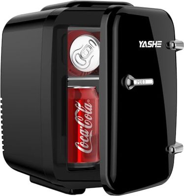 YASHE Mini Fridge, 4 Liter/6 Cans Small Fridgerator for Bedroom, AC/DC Thermoelectric Cooler and Warmer for Skincare Drink Office Dorm Car, Black