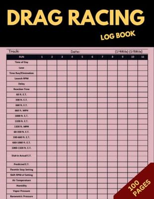 Drag Racing Log Book: Track your fastest times on this drag racing competition logو Drag Racing Details Journal and Organizer, Record Time Of Day, Lane, Launch RPM, Etc...