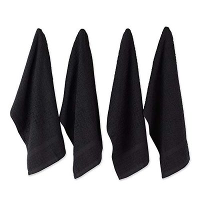 DII Basic Terry Collection Lot de 4 torchons gaufrés, 38,1 x 66 cm, Noir uni