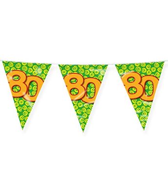PD-Party 7042030 Happy Festa Zigolo - 80, Verde/Giallo, Foil Bunting, Doppia Faccia, Triangolare, 1000cm Lunghezza x 30cm Larghezza x 0.1cm Altezza