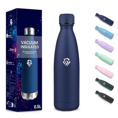 Borraccia Termica, 500 ml Senza BPA, Borraccia Acqua, Isolamento Sottovuoto a Doppia Parete, Borracce, 304 Acciaio Inossidabile, Bottiglia Termica per Scuola, Viaggi, Jogging, Campeggio - Blu scuro