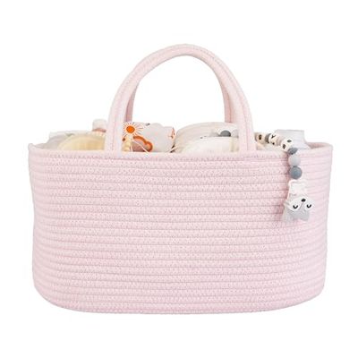 XUANGUO Baby Diaper Caddy Organizer for Girl Boy Rope Nursery Storage Bin Basket Portable Holder Tote Bag for Changing Table Car Travel Baby Shower Gifts Newborn Essentials Registry Must Have
