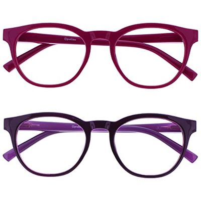 OPULIZE Blu - Occhiali Filtro Luce Blu Set da 2 Montatura Tonda Fashion Cerniere a Molla Migliorano il Sonno Gaming Computer Anti Riflesso Rosa Viola Uomo Donna BB5-45 +0.00