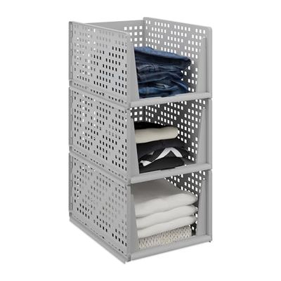Relaxdays Bac de Rangement, Lot de 3, bacs empilables Les UNS sur Les Autres, 24,5 x 33,5 x 43,5 cm, Gris