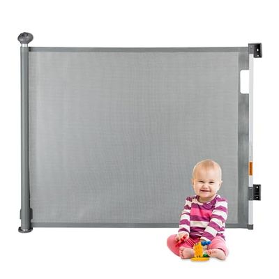 Relaxdays Barrera Seguridad Escaleras, Extensible, Malla Protectora, Rejilla Niños y Perros, Apertura 70-180 cm, Gris