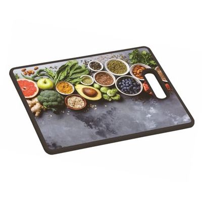 KESPER Healthy Kitchen 30832 - Tabla de cortar y servir con núcleo de tablero de fibra, superficie de plástico y asa, ideal para cortar y servir, 38 x 30 x 1,2 cm