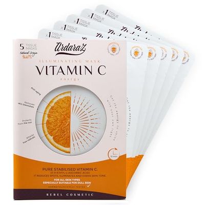Ardaraz Masque Visage Soin Illuminant avec Vitamine C et Acide Hyaluronique. Masque Hydratant Visage Anti rides effet Anti tache. Masque pour le visage lot de 5