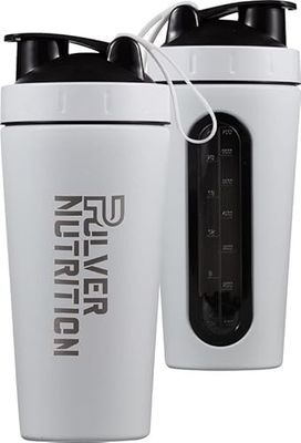 Pulver Taza de batido y termo de acero inoxidable Premium – Agitador de proteínas – Shake - Libre de BPA – 1000 ml - Agitador - Blanco