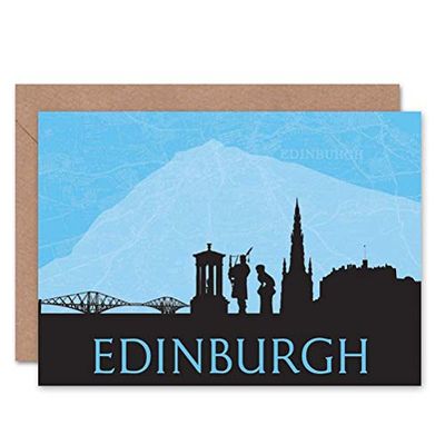 Wee Blue Coo CITYSCAPE EDINBURGH SCOTLAND BLUE ART GREETINGS GREETING CARD GIFT