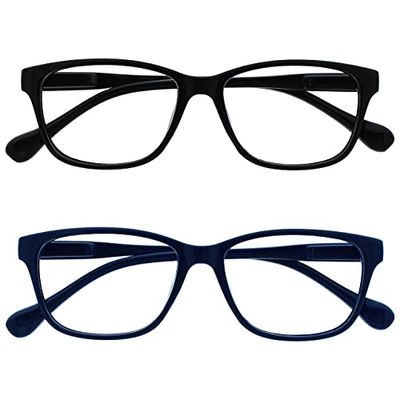 OPULIZE Nero E Blu Navy Occhiali Da Lettura Valore 2 Pacco Stile Designer Uomo Donna Uvr2Pk026_027 +3,50-70 Gr
