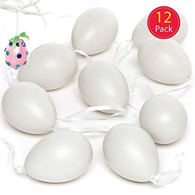 Baker Ross EA120 Plastic Eggs Hanging Decorations 7 cm for Children to Paint & Decorate (Pack of 12), White, 3.0 cm*15.0 cm*12.0 cm