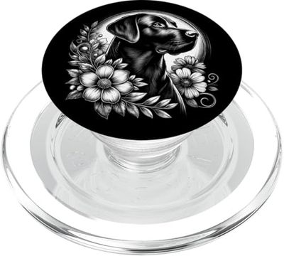 Labrador ingenioso con flores en estilo de dibujo PopSockets PopGrip para MagSafe