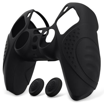 eXtremeRate PlayVital Protection Manette pour ps5 Coque,Housse Silicone avec Capuchon Joystick pour ps5 Controller Accessoire Cover Skin Antidérapante-Noir,Édition Guardian