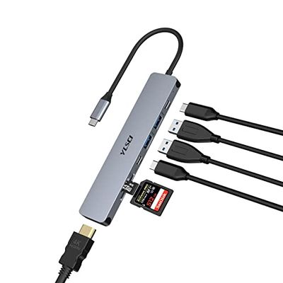 YLSCI USB C Hub, Adaptador 7 en 1 Tipo C con 4K HDMI, 2 USB 3.0, USB C 3.0, SD/TF, 100W PD para MacBook Pro/Air, Windows, HP y Otros Dispositivos Tipo C