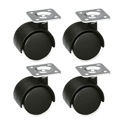 Amig - 4-pack meubelwielen model 1500, met stalen plaat, afmetingen: Ø 45 mm, maximale belasting per rol: 45 kg, gemaakt van nylon, zwart, zonder rem