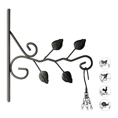 Relaxdays Crochet mural pour plantes feuilles suspensions pot de fleurs en métal décoration de jardin HxlxP 30 x 28 x 2 cm, noir