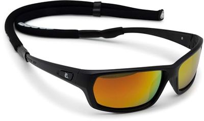 Cressi Bill Sunglasses W/Lace Bril, uniseks, volwassenen, Zwart/oranje gespiegelde glazen, Eén maat