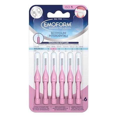 Scovolino Interdentale Emoform Rosa 6 Pz. con Tecnologia SoftCare per un Contatto Extra Delicato sulle Gengive grazie alle Setole Morbide - Impugnatura Antiscivolo con Cappuccio per l'igiene Orale