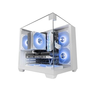 Mars Gaming MC-VISIONM, Caja Gaming Compacta MicroATX, Triple Cristal Templado, Estructura Doble Cámara, Soporte Refrigeración Líquida hasta 240mm, Minitorre PC con Amplia Capacidad Interna, Blanco