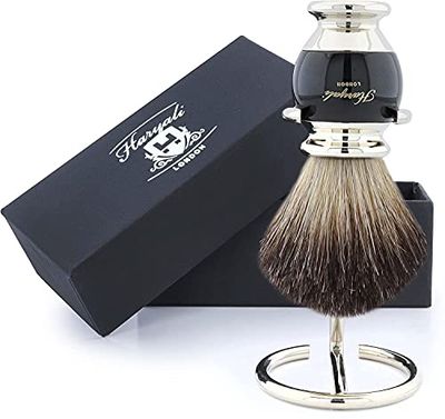 Men's Shaving Pure Black Badger Hair Shaving Brush and Brush Holder