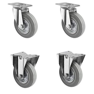 CASCOO SETSPFP160SWR2R0N rullsats 2 rullar, 2 rullar rullar, stålfälg, helt gummi, diameter 160 mm, transportrullar, rulllager, lastbelastning 405 kg (4-pack)