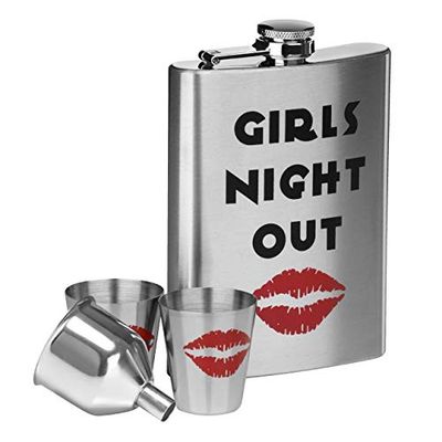 Premiere Housewares 0508079 Set Fiaschetta Girls Night out, Acciaio Inox, 8 oz, 2 Tazze, Imbuto