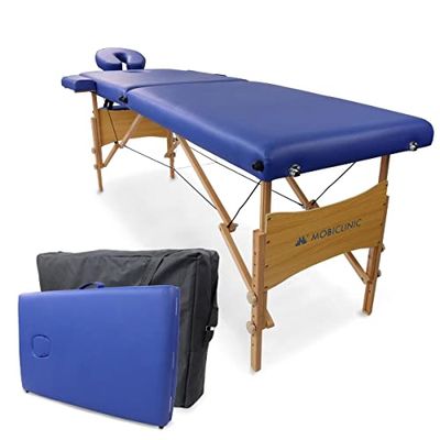 Mobiclinic, Lettino Massaggi, Light, Marchio Europeo, Lettino massaggio flessibile per fisioterapia, Pieghevole, Appoggiatesta, Massaggio, Portatile, Legno, 186x60 cm, color Blu