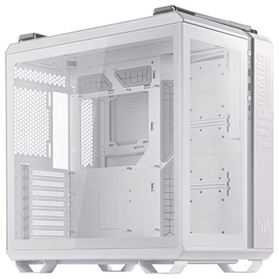 Asus TUF Gaming GT502 White Edition PC Gaming Chasis, ATX Mid, Doble Cámara, Zonas de Refrigeración Independientes, Paneles Laterales sin Herramientas, USB 3.2 Gen2 Tipo-C, 4 Ventiladores ARGB
