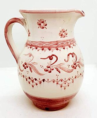 Brocca Realizzata e Dipinta a mano Le Ceramiche del Castello Nina Palomba Pezzo Unico dimensioni altezza 18 larghezza 17, 5 centimentri (Fiori Rosa 18 x 17 cm)