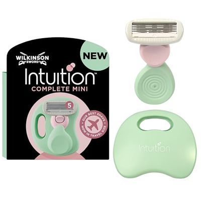 WILKINSON SWORD Intuition Complete Women's Mini Razor with Travel Case, for Tricky Zones Like Bikini Line, Armpits, Knees & Ankles, with Skin Protect Gel for Smooth Shave