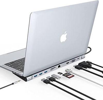 Docking USB C 10 in 1, Hub Multiporta USB C con Triplo Display per Laptop, Adattatore USB C per MacBook e Windows (4K HDMI, VGA, PD 100W, Ethernet, slot scheda SD/TF, audio 3,5 mm, 3 porte USB)