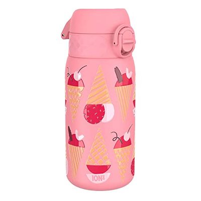 ION8 Lichtgewicht Stalen Kinderwaterfles, 400 ml/13 oz, Zonder Isolatie, Lekvrij, Makkelijk te Openen, Veilige Vergrendeling, Vaatwasserbestendig, Flipdop, Draaggreep, Duurzaam, Ijsje