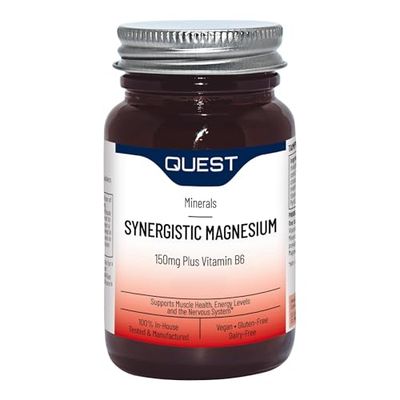 Quest Synergistic Magnesium 150mg Plus Vitamin B6-30 Tablets. Essential for Energy Production & Muscle Function. Supports Heart Health & Nervous System, Gluten-Free, Dairy-Free, Vegan