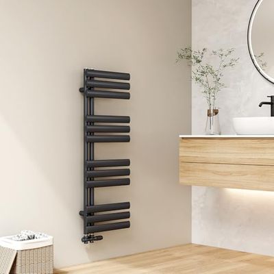 EMKE Sèche Serviettes à Eau Chaude Tube Ovale,112x40cm,Radiateur de Salle de Bains à Tube Ovale,Porte-Serviettes pour Le Chauffage de la Salle de Bain, Chauffage de l'eau Chaude,408W,Anthracite