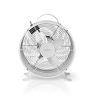 NEDIS Retro tafelventilator - diameter 25 cm - 2 snelheden - volledig metalen constructie - retro look - draaggreep - 1,5 meter lange kabel - turquoise 1,50 m wit
