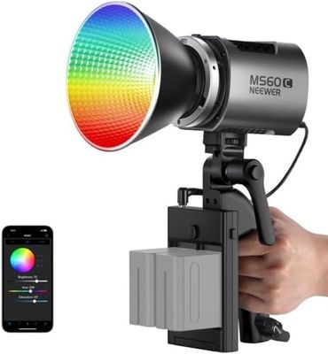 NEEWER MS60C RGBWW LED-videolamp met besturing 2,4G/APP 65W videoverlichting continu RGB COB Compact van metaal 2700K-6500K 8300lux@1m/CRI 97+/TLCI 98+/17 effecten + RGBCW-aansluiting Bowens