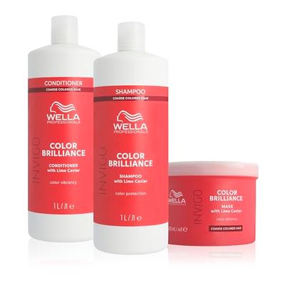 Wella Professionals Shampoing Invigo Color Brilliance pour cheveux colorés et épais, Après-Shampoing et Masque - Maintient l'éclat et la protection de la couleur des cheveux - 1L + 1L + 500ml
