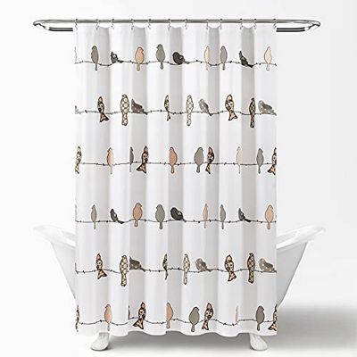 Lush Decor Rowley Rideau de Douche Motif Oiseaux, 182,9 cm de Large x 182,9 cm de Long, Blush et Gris – Motif Floral coloré – Rideau de Douche Oiseau fantaisiste et ludique – Décoration de Salle de