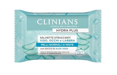 CLINIANS | Lingettes démaquillantes Hydra Plus, testées sous contrôle ophtalmologique, Made in Italy, paquet de 25 lingettes