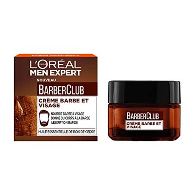 L'Oréal Men Expert BarberClub- Crème Nourrissante pour Barbe & Visage - Texture Légère & Non Grasse - Absorption Rapide - À l'Huile Essentielle de Bois de Cèdre - 50 ml