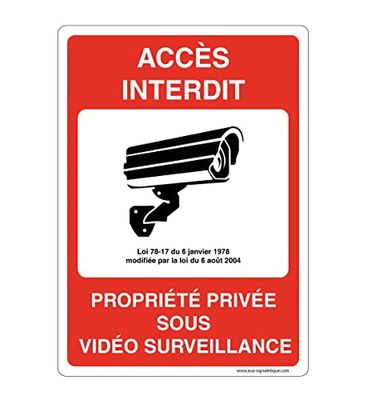AUA SIGNALETIQUE - Verkeersbord met afgeronde hoeken – toegang verboden eigendom onder videobewaking – 150 x 210 mm, aluminium Dibond 3 mm