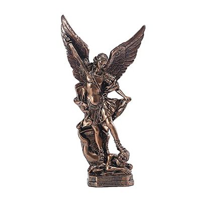 SAINWORDS Statua di San Michele San Miguel Arcangelo il grande protettore, San Arcangelo Michele sconfitto drago malvagio, statuetta religiosa da collezione da collezione (bronzo)