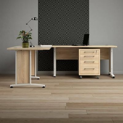 Dmora Mirella Desk, Multipurpose Writing Desk, Office Table for PC Holder, Worktop, 230 x 200 x H 75 cm, Oak and White