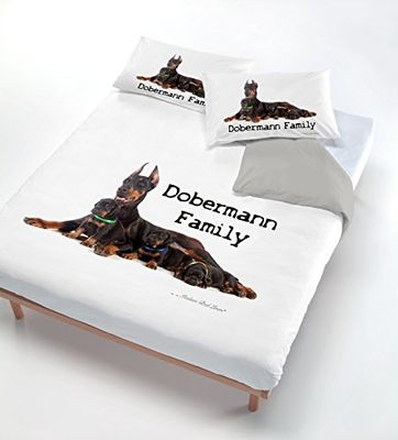 Digital Parure Påslakan, 100% Bomull, Multifärg (518 Dobermann Family), Fyrkantigt och halvt