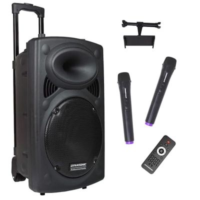 DYNASONIC - DYNAPRO 15 Plus (3ª Gen) Enceinte Haut-Parleur Bluetooth Portable Professionnel, Puissant Haut-Parleur Bluetooth 800 W, 2 Microphones karaoké et Support pour Tablette