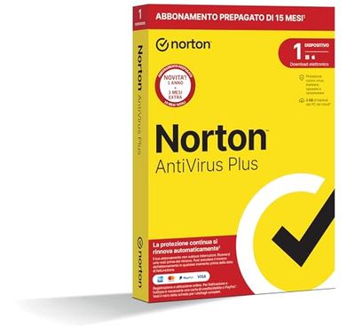 Norton Antivirus Plus 2024, 1 Dispositivo, Licenza di 15 mesi con rinnovo automatico, PC o Mac