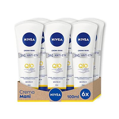 NIVEA Crema Mani Anti-Età Q10, Anti-Rughe e Anti-Macchie in Confezione da 6 x 100 ml, Crema Idratante per le Mani Arricchita con Q10 Complex, Crema Anti Age con Filtri UV